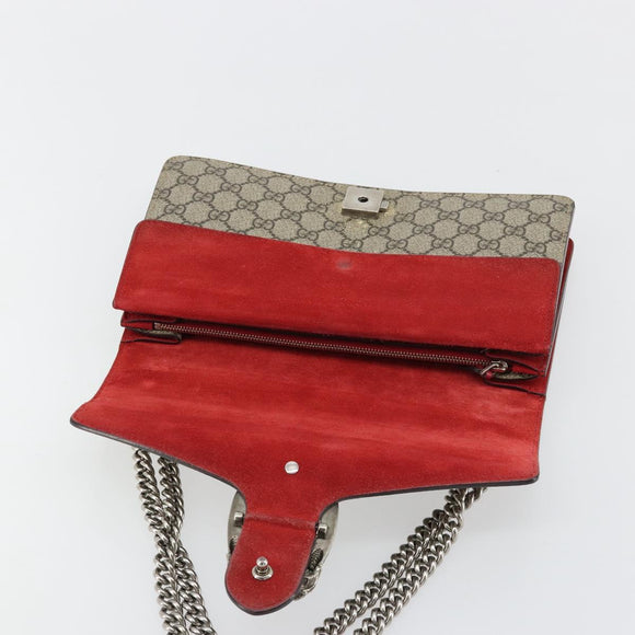 GUCCI GG Supreme Dionysus Chain Shoulder Bag PVC Beige Silver 400249 Auth 165253