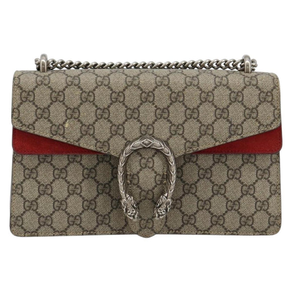 GUCCI GG Supreme Dionysus Chain Shoulder Bag PVC Beige Silver 400249 Auth 165253