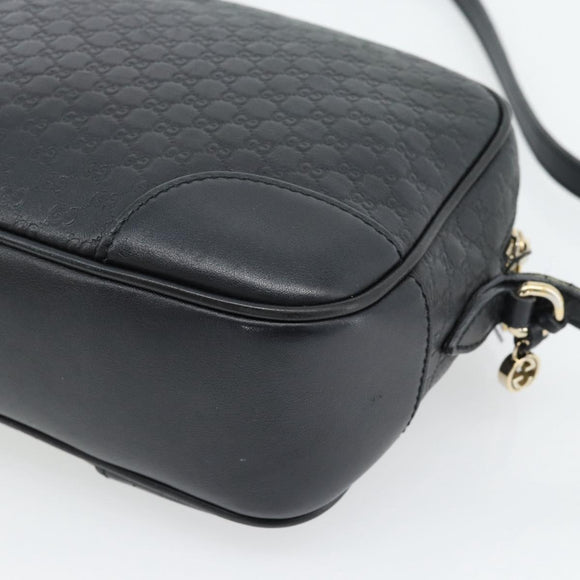 GUCCI Micro GG Canvas Guccissima Bag Leather Black Gold 449413 Auth 165255