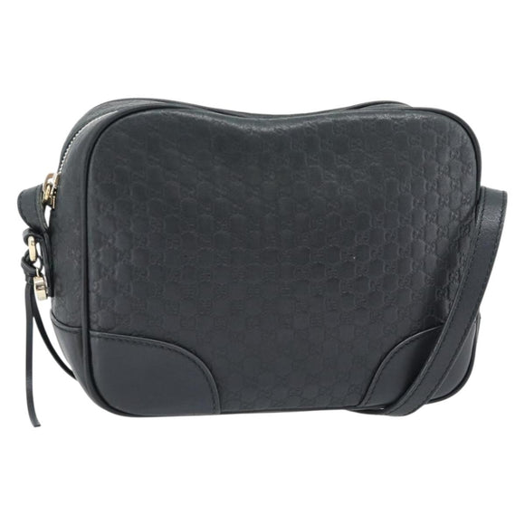 GUCCI Micro GG Canvas Guccissima Bag Leather Black Gold 449413 Auth 165255