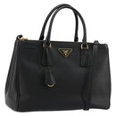 PRADA Galleria Hand Bag Safiano Leather 2way Black Gold Auth 165258A-1