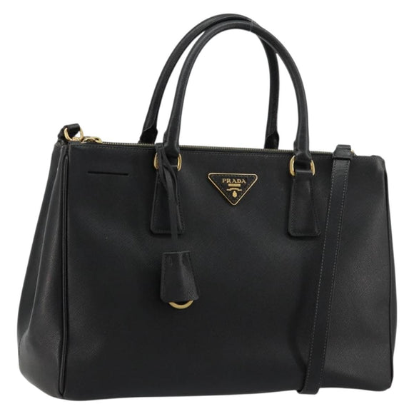 PRADA Galleria Hand Bag Safiano Leather 2way Black Gold Auth 165258A