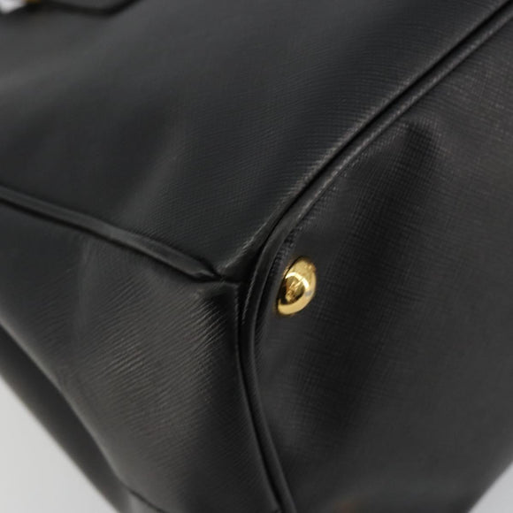 PRADA Galleria Hand Bag Safiano Leather 2way Black Gold Auth 165258A
