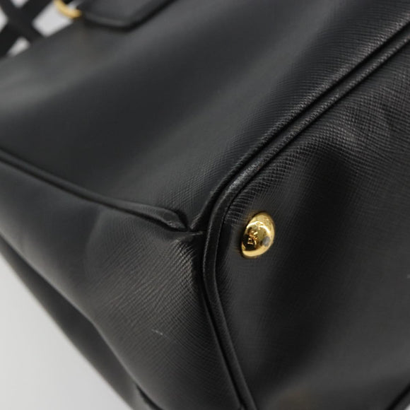 PRADA Galleria Hand Bag Safiano Leather 2way Black Gold Auth 165258A
