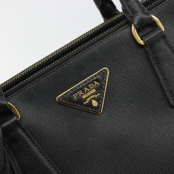 PRADA Galleria Hand Bag Safiano Leather 2way Black Gold Auth 165258A