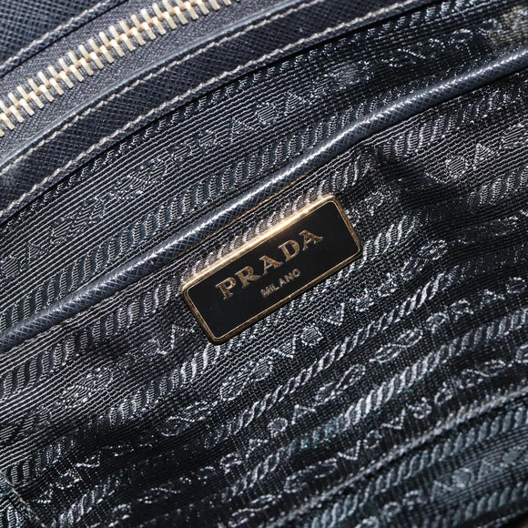 PRADA Galleria Hand Bag Safiano Leather 2way Black Gold Auth 165258A