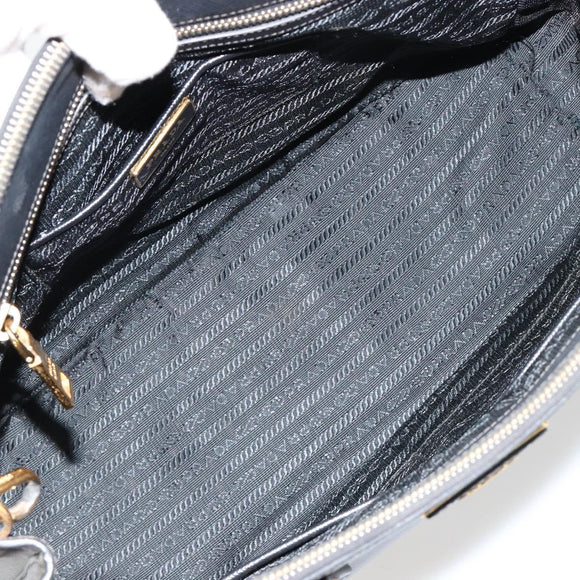 PRADA Galleria Hand Bag Safiano Leather 2way Black Gold Auth 165258A