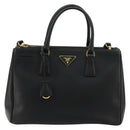PRADA Galleria Hand Bag Safiano Leather 2way Black Gold Auth 165258A-13