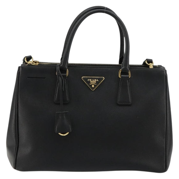 PRADA Galleria Hand Bag Safiano Leather 2way Black Gold Auth 165258A