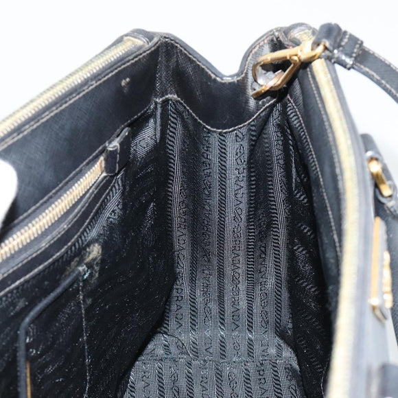 PRADA Galleria Hand Bag Safiano Leather 2way Black Gold Auth 165258A