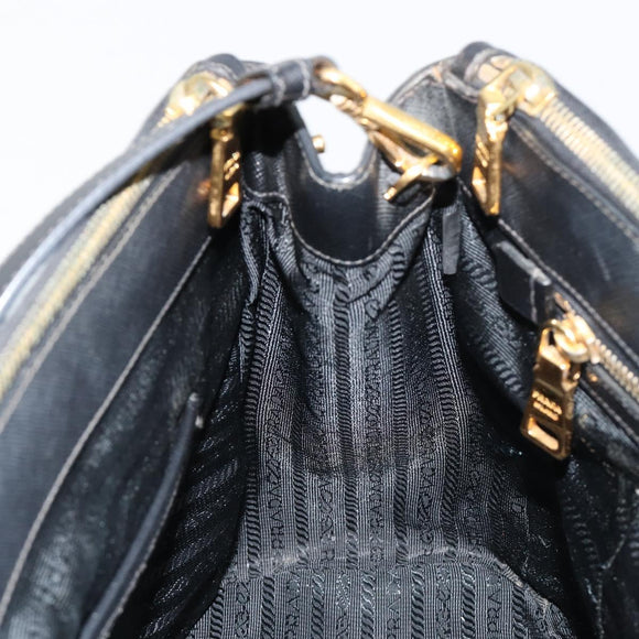 PRADA Galleria Hand Bag Safiano Leather 2way Black Gold Auth 165258A