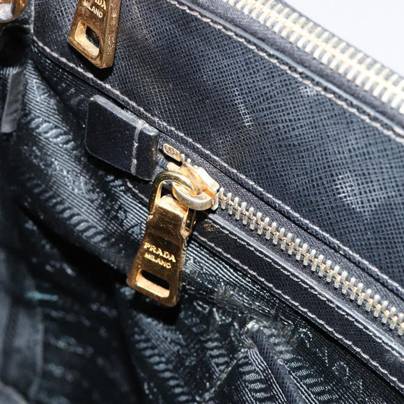 PRADA Galleria Hand Bag Safiano Leather 2way Black Gold Auth 165258A