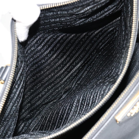 PRADA Galleria Hand Bag Safiano Leather 2way Black Gold Auth 165258A