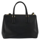 PRADA Galleria Hand Bag Safiano Leather 2way Black Gold Auth 165258A-2