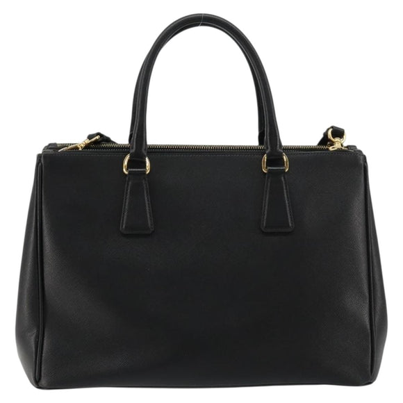 PRADA Galleria Hand Bag Safiano Leather 2way Black Gold Auth 165258A