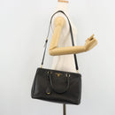 PRADA Galleria Hand Bag Safiano Leather 2way Black Gold Auth 165258A-30