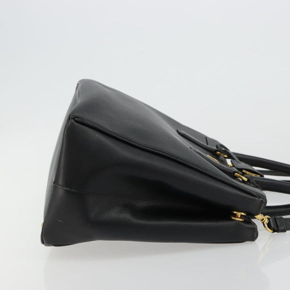 PRADA Galleria Hand Bag Safiano Leather 2way Black Gold Auth 165258A