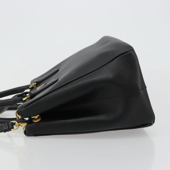 PRADA Galleria Hand Bag Safiano Leather 2way Black Gold Auth 165258A