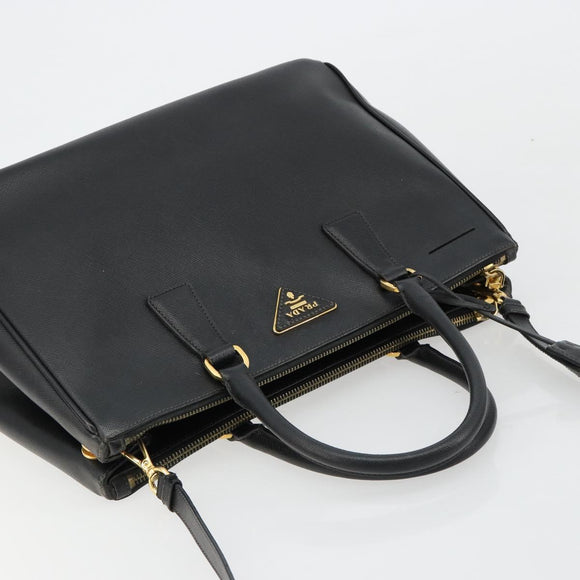 PRADA Galleria Hand Bag Safiano Leather 2way Black Gold Auth 165258A