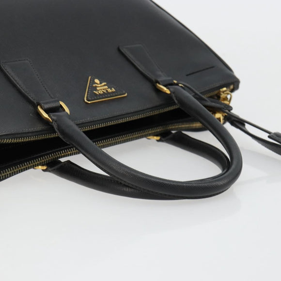 PRADA Galleria Hand Bag Safiano Leather 2way Black Gold Auth 165258A