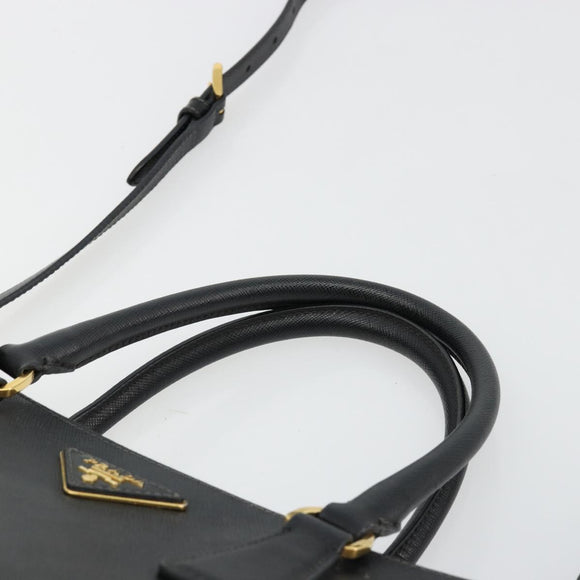 PRADA Galleria Hand Bag Safiano Leather 2way Black Gold Auth 165258A