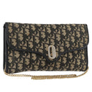 Christian Dior Trotter Canvas Shoulder Bag Navy Gold Auth 165259-1