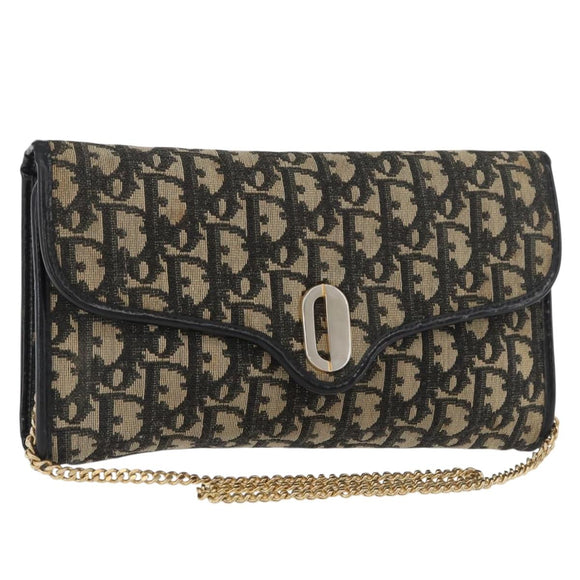 Christian Dior Trotter Canvas Shoulder Bag Navy Gold Auth 165259