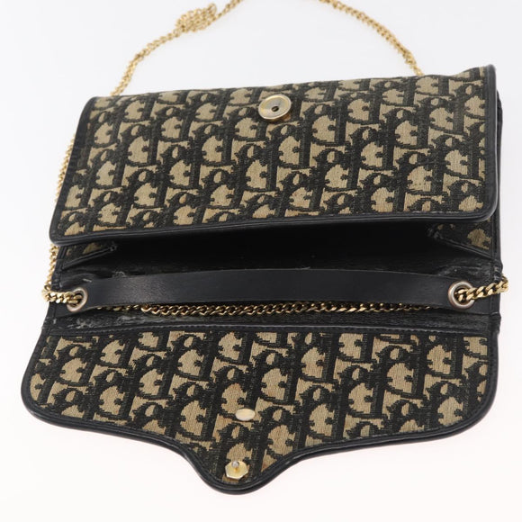 Christian Dior Trotter Canvas Shoulder Bag Navy Gold Auth 165259