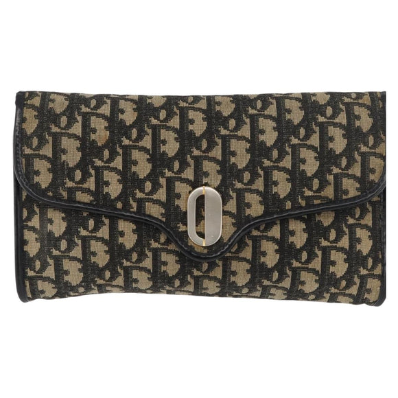 Christian Dior Trotter Canvas Shoulder Bag Navy Gold Auth 165259