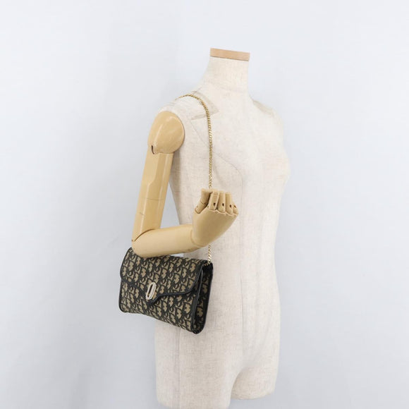 Christian Dior Trotter Canvas Shoulder Bag Navy Gold Auth 165259