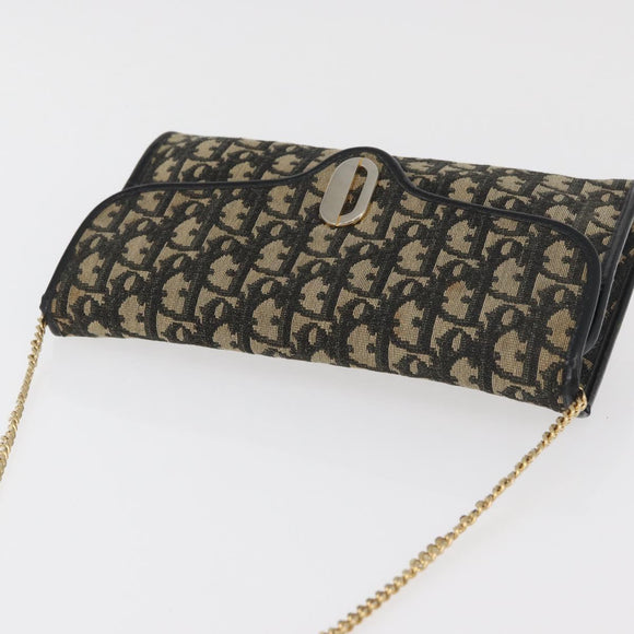 Christian Dior Trotter Canvas Shoulder Bag Navy Gold Auth 165259