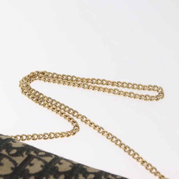 Christian Dior Trotter Canvas Shoulder Bag Navy Gold Auth 165259
