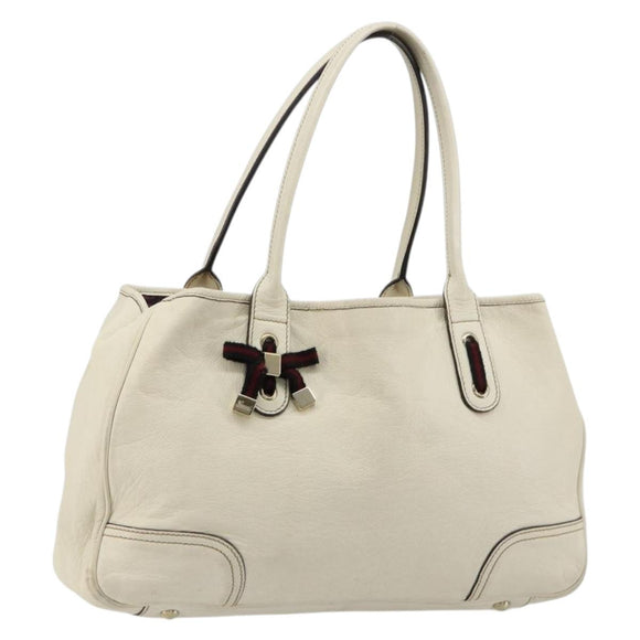 GUCCI Princi Tote Bag Leather White Gold 163805 Auth 165261