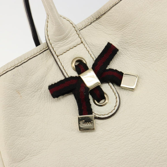 GUCCI Princi Tote Bag Leather White Gold 163805 Auth 165261