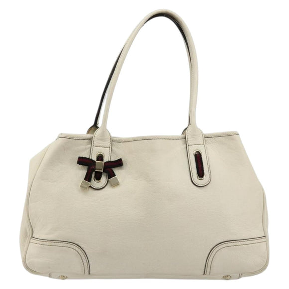 GUCCI Princi Tote Bag Leather White Gold 163805 Auth 165261