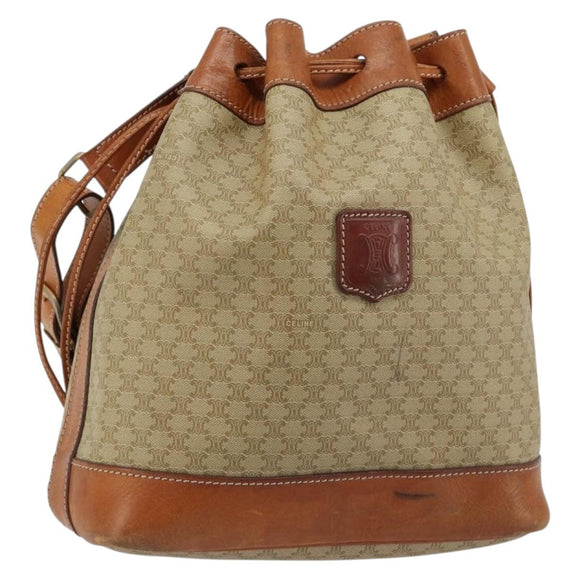 CELINE Macadam Canvas Umhängetasche PVC Beige Gold Auth 165262