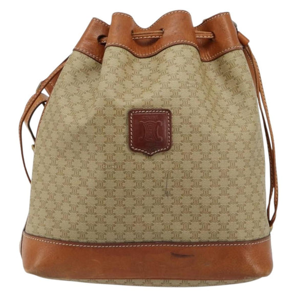 CELINE Macadam Canvas Umhängetasche PVC Beige Gold Auth 165262
