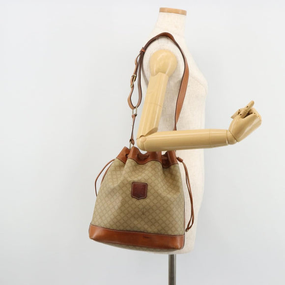 CELINE Macadam Canvas Umhängetasche PVC Beige Gold Auth 165262