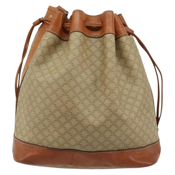 CELINE Macadam Canvas Umhängetasche PVC Beige Gold Auth 165262