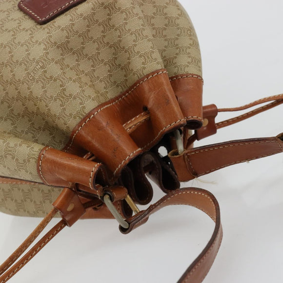 CELINE Macadam Canvas Umhängetasche PVC Beige Gold Auth 165262