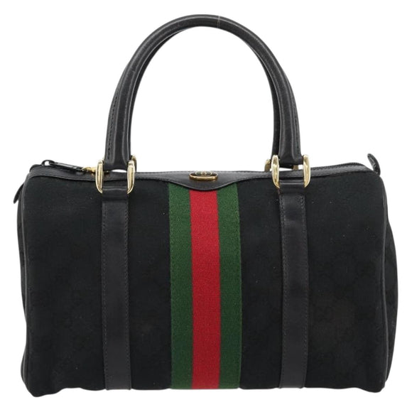 GUCCI GG Canvas Web Sherry Line Hand Bag Black Gold 012 3841 28 39 Auth 165263A