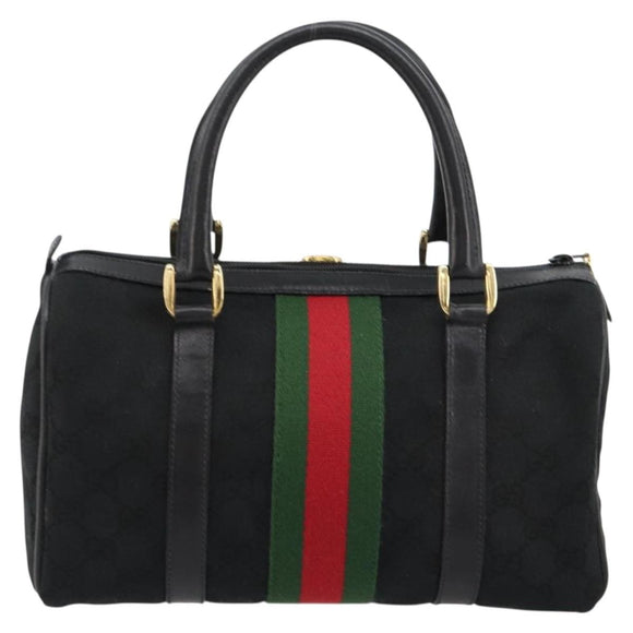 GUCCI GG Canvas Web Sherry Line Hand Bag Black Gold 012 3841 28 39 Auth 165263A
