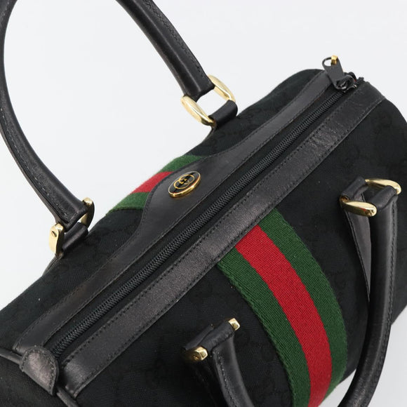 GUCCI GG Canvas Web Sherry Line Hand Bag Black Gold 012 3841 28 39 Auth 165263A
