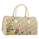 Christian Dior Trotter Canvas Romantic Hand Bag PVC Beige Silver Auth 165275V-1
