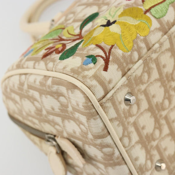 Christian Dior Trotter Canvas Romantic Handtasche PVC Beige Silber Auth 165275V