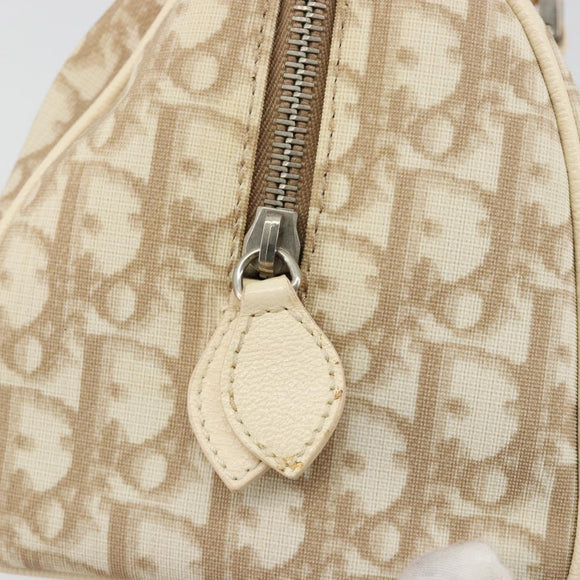 Christian Dior Trotter Canvas Romantic Handtasche PVC Beige Silber Auth 165275V