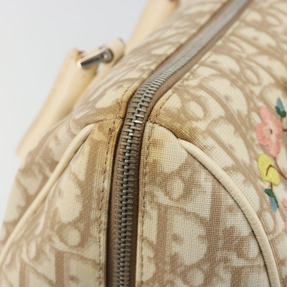 Christian Dior Trotter Canvas Romantic Handtasche PVC Beige Silber Auth 165275V