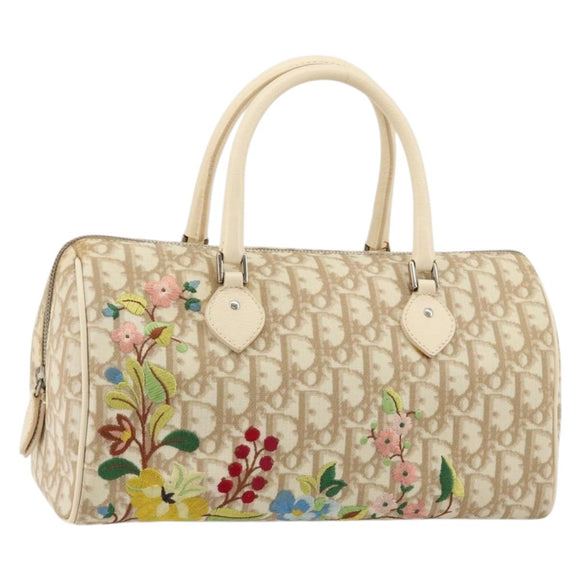 Christian Dior Trotter Canvas Romantic Handtasche PVC Beige Silber Auth 165275V
