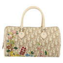 Christian Dior Trotter Canvas Romantic Hand Bag PVC Beige Silver Auth 165275V-2