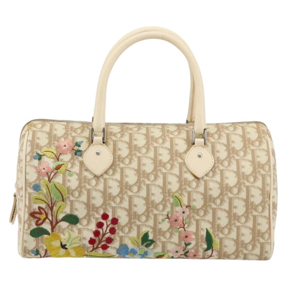 Christian Dior Trotter Canvas Romantic Hand Bag PVC Beige Silver Auth 165275V